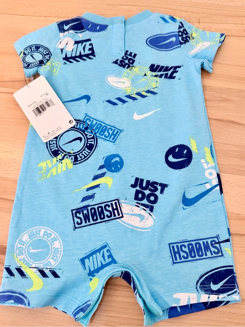 Nike Light Blue Graphic Infant ONE PIECE with Multicolor Logos